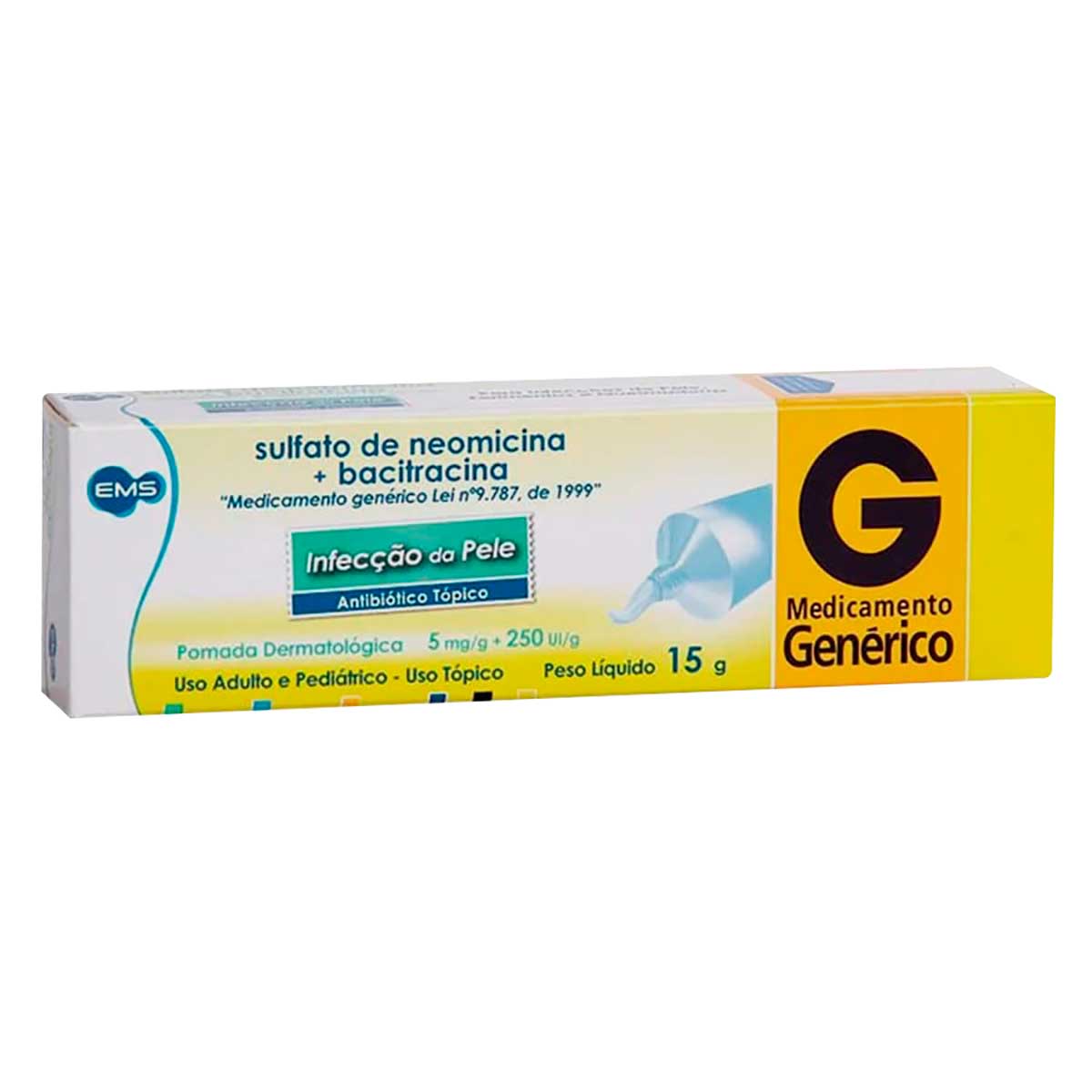 Encontraproduto.com.br - Sulfato de Neomicina + Bacitracina - EMS 5mg/g + 250ui/g pomada bisnaga com 15g