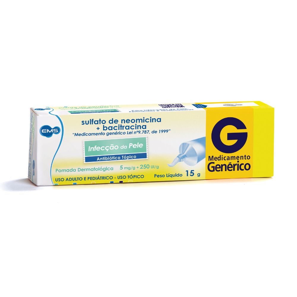 Encontraproduto.com.br - Sulfato de Neomicina + Bacitracina - EMS 5mg/g + 250ui/g pomada bisnaga com 15g