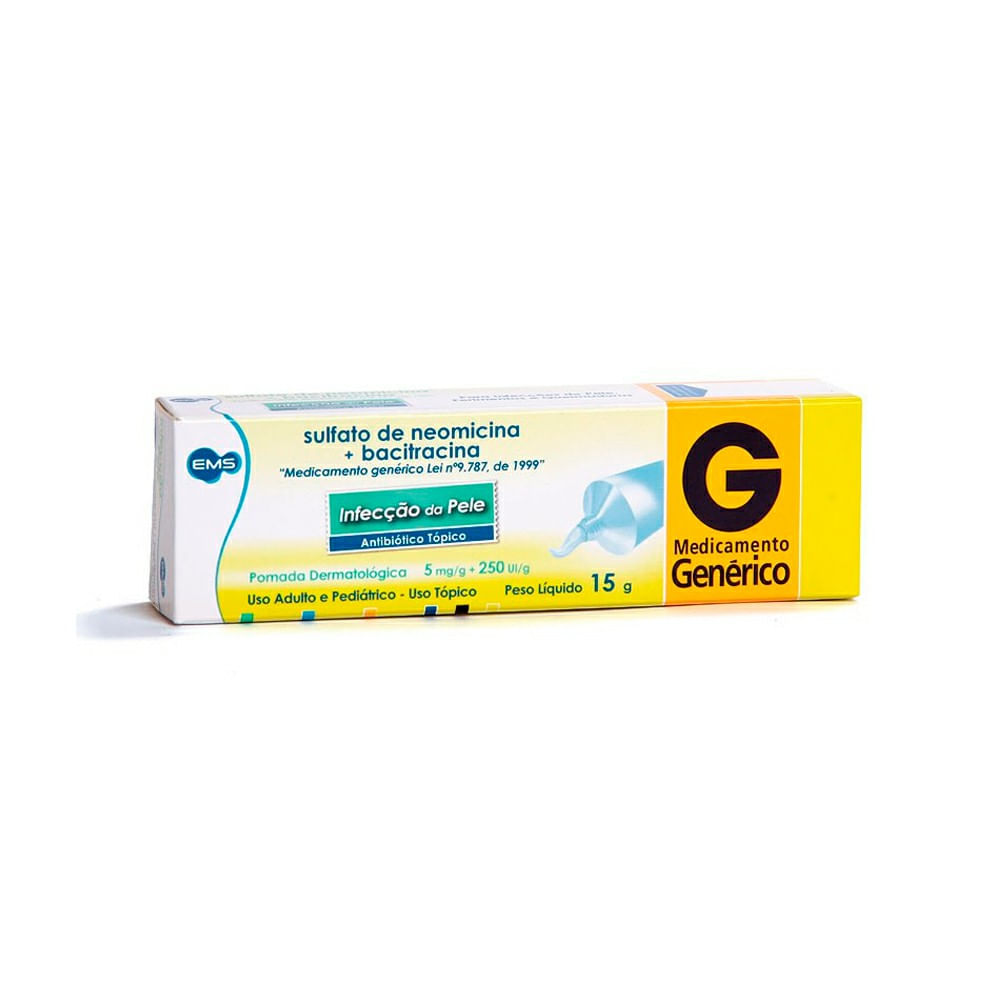 Encontraproduto.com.br - Sulfato de Neomicina + Bacitracina - EMS 5mg/g + 250ui/g pomada bisnaga com 15g