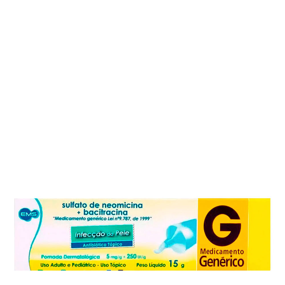 Encontraproduto.com.br - Sulfato de Neomicina + Bacitracina - EMS 5mg/g + 250ui/g pomada bisnaga com 15g