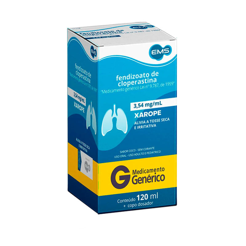 Encontraproduto.com.br - Xarope Fendizoato de Cloperastina 3,54mg/ml Ems 120ml Genérico