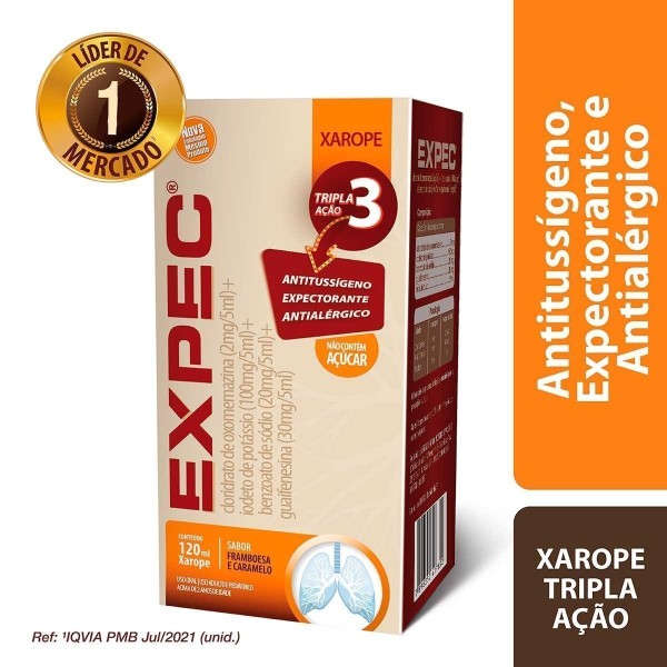 Encontraproduto.com.br - Expec Xarope Sabor Framboesa e Caramelo 120ml + Copo Dosador