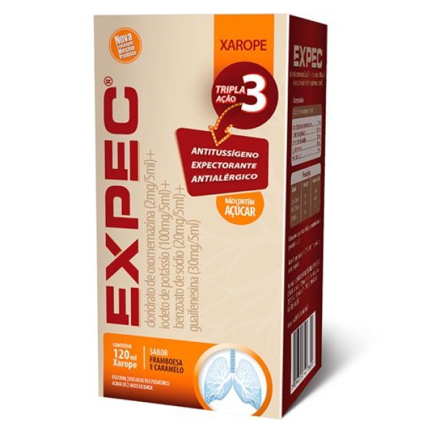 Encontraproduto.com.br - Expec Xarope Sabor Framboesa e Caramelo 120ml + Copo Dosador