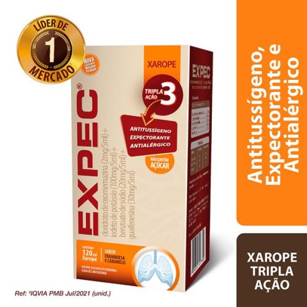 Encontraproduto.com.br - Expec Xarope Sabor Framboesa e Caramelo 120ml + Copo Dosador