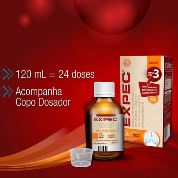 Encontraproduto.com.br - Expec Xarope Sabor Framboesa e Caramelo 120ml + Copo Dosador