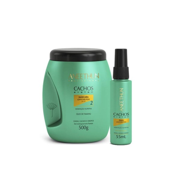 Encontraproduto.com.br - Kit Aneethun Oleo Low No Poo Cachos System E Máscara Cachos