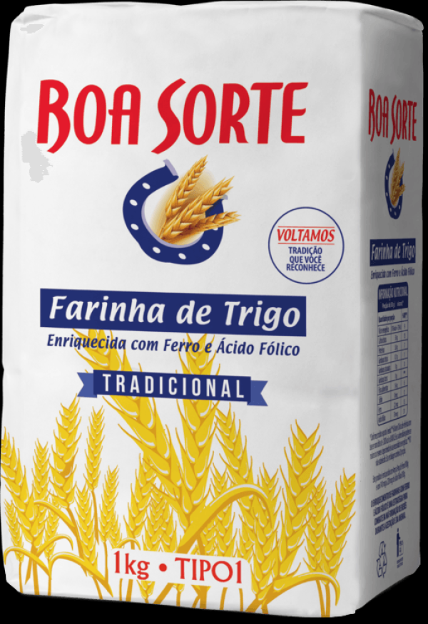 Farinha de Trigo Enriquecida com Ferro e Ácido Fólico Tipo 1 Tradicional Boa Sorte Pacote 1kg
