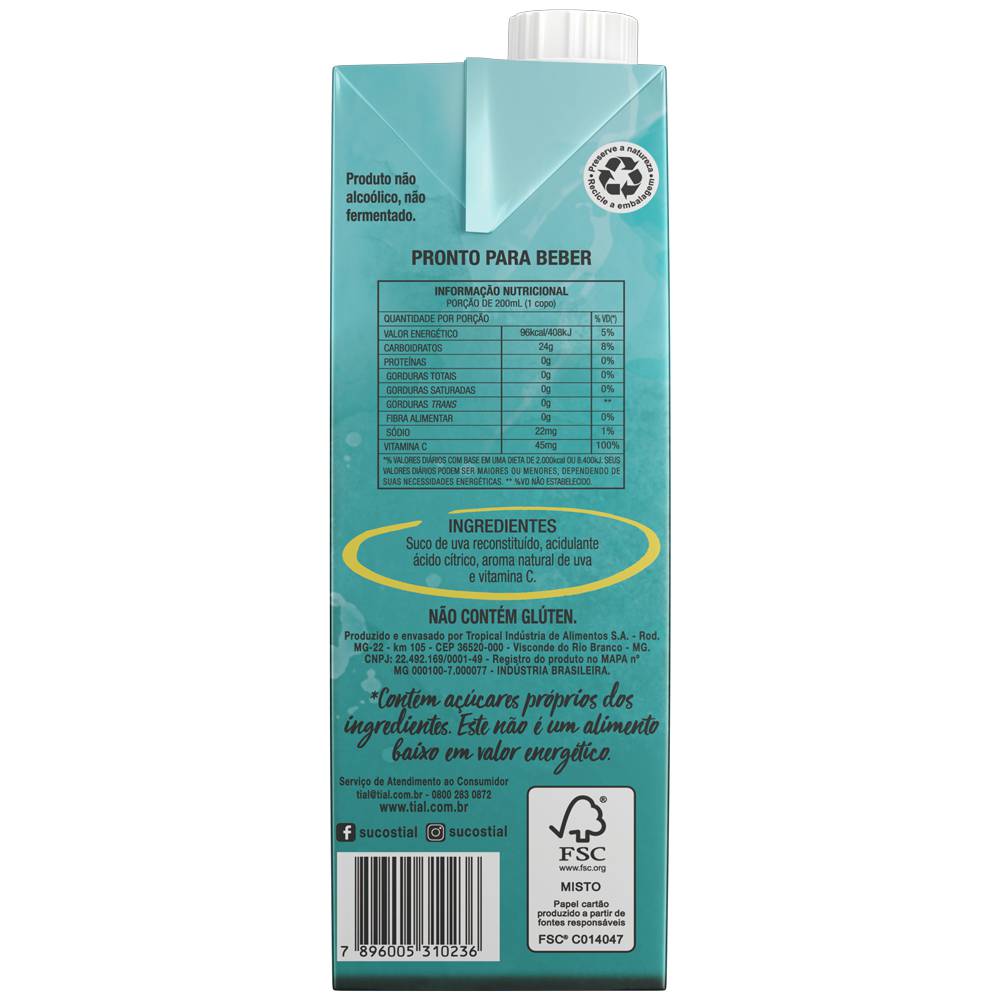 Encontraproduto.com.br - Suco Pronto Tíal 100% Zero Açúcar Uva 1L