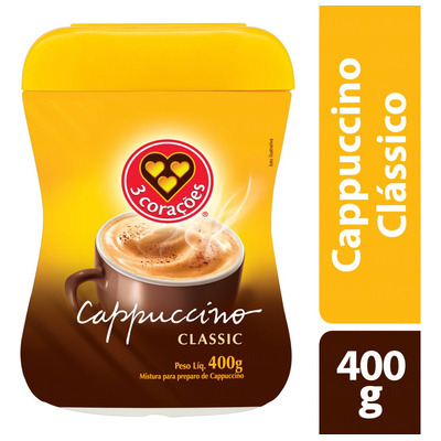 Encontraproduto.com.br - Café Cappuccino 3 Corações Classic Pote com 400g