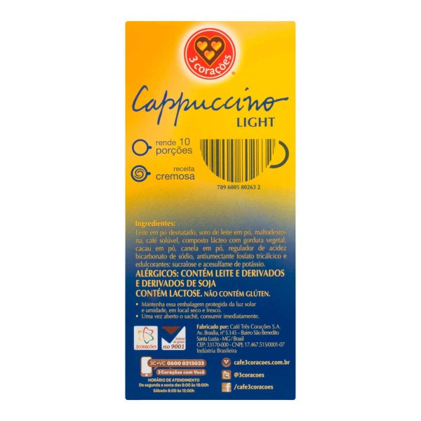 Encontraproduto.com.br - Cappuccino Light 3 Corações com 10 Sachês