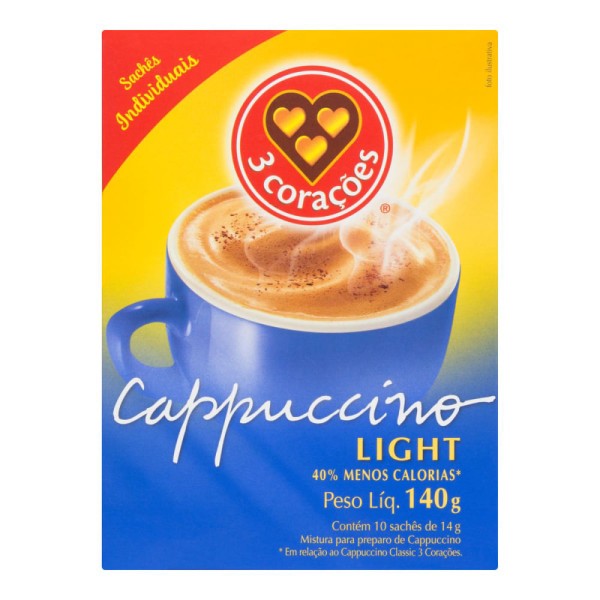 Encontraproduto.com.br - Cappuccino Light 3 Corações com 10 Sachês