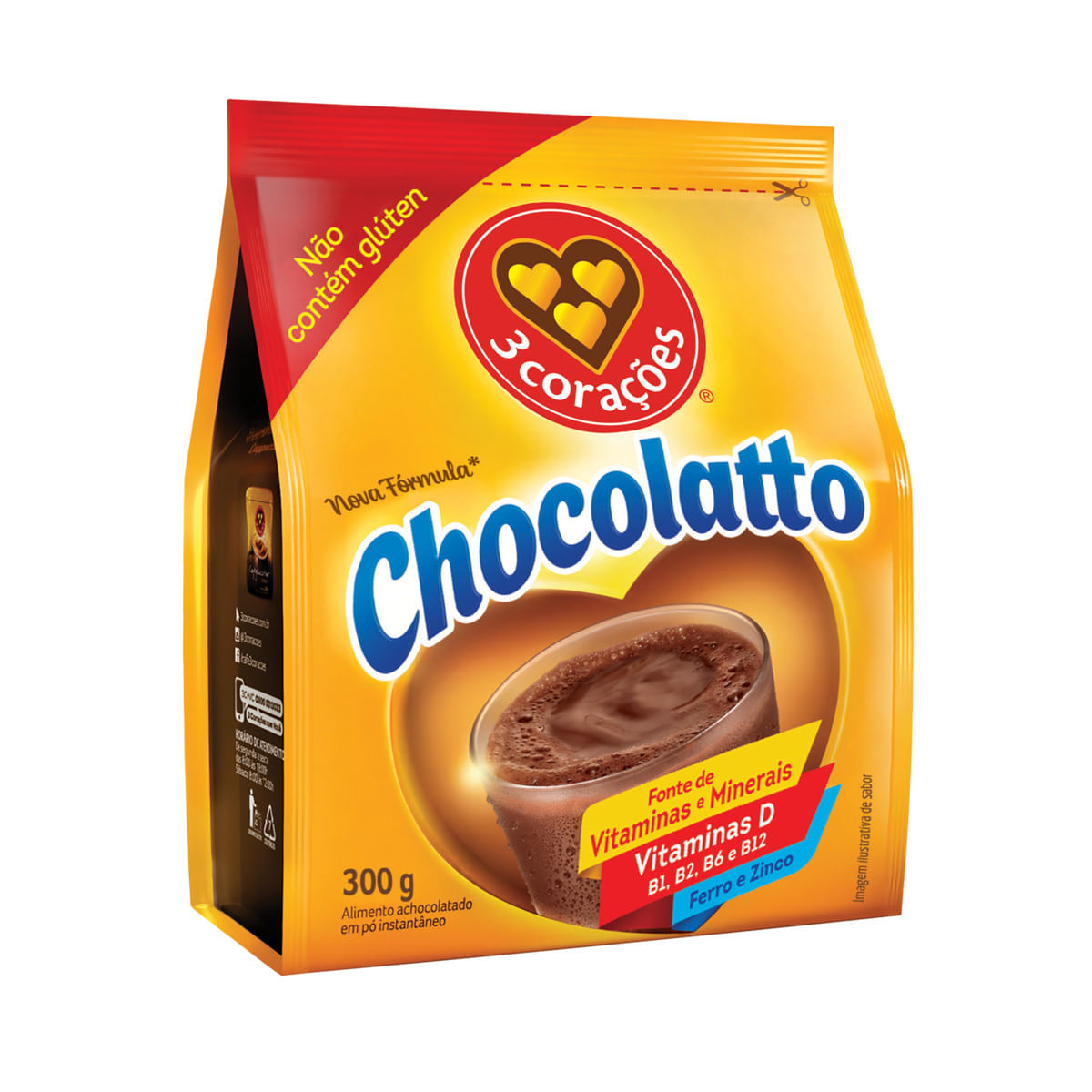 Encontraproduto.com.br - Achocolatado 3 Corações Chocolatto Sachê 300g