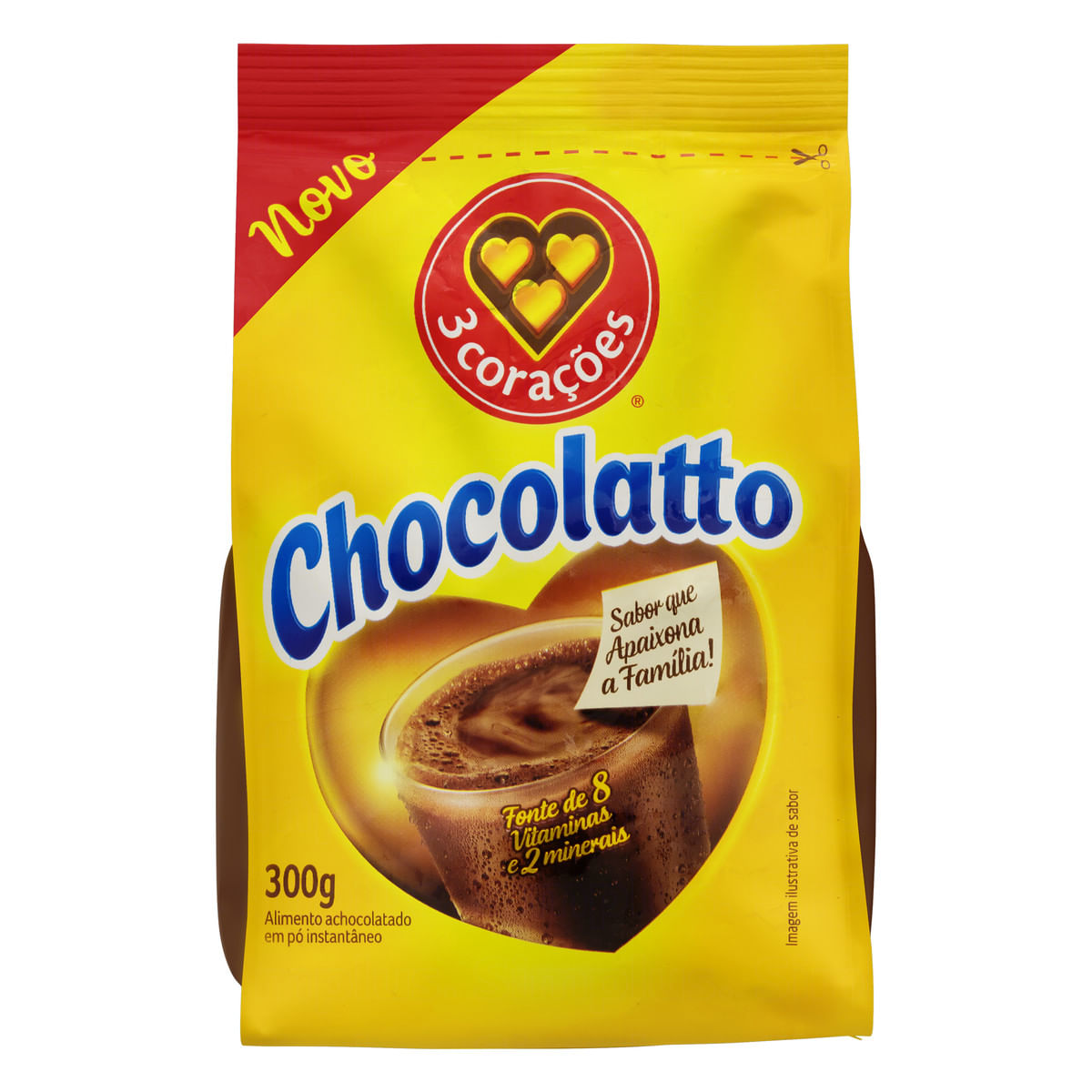 Encontraproduto.com.br - Achocolatado 3 Corações Chocolatto Sachê 300g