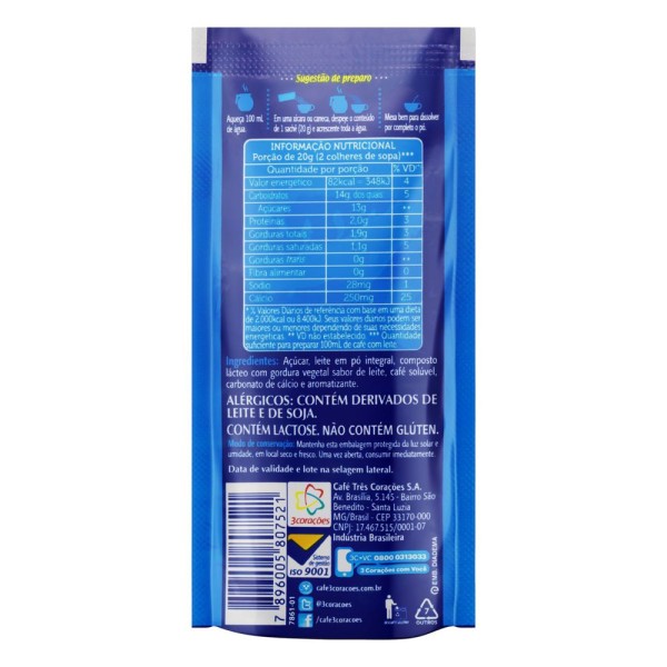 Encontraproduto.com.br - Café Com Leite 3 Corações Sachê 20g