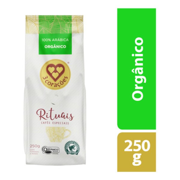 Café Rituais Torrado e Moído TRÊS CORAÇÕES Orgânico Pacote 250g