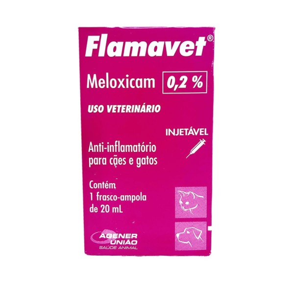 Encontraproduto.com.br - Flamavet 0,2% Injetável 20ml Agener Meloxicam Cães e Gatos