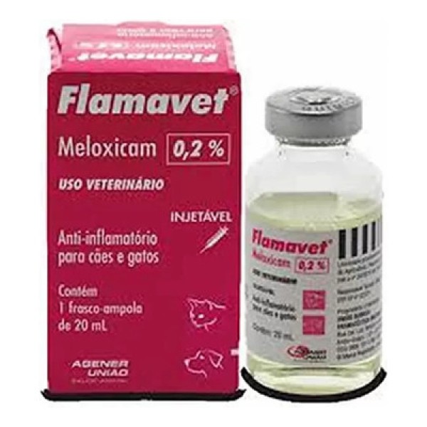Encontraproduto.com.br - Flamavet 0,2% Injetável 20ml Agener Meloxicam Cães e Gatos