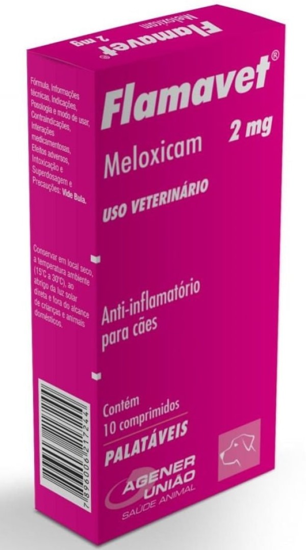 Encontraproduto.com.br - Flamavet 2mg 10 comp Agener Antinflamatório Cães