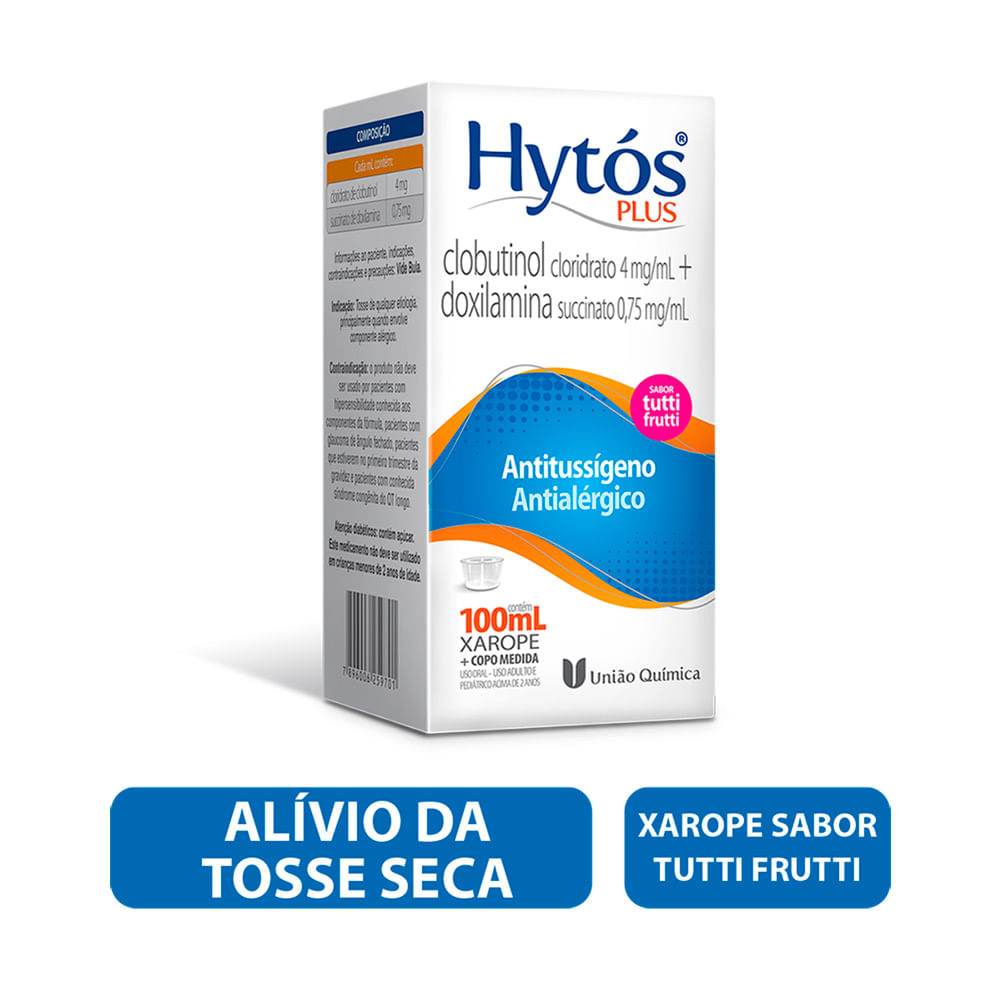 Encontraproduto.com.br - Antitussígeno e Antialérgico Hytos Plus 4mg/ml e 0,75mg/ml 100ml