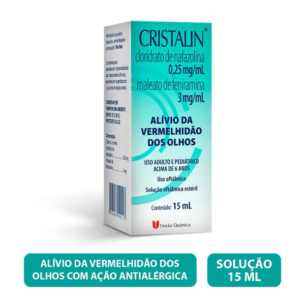 Encontraproduto.com.br - Colírio Antialérgico e Descongestionante Cristalin 0,25mg/ml + 3mg/ml 15ml