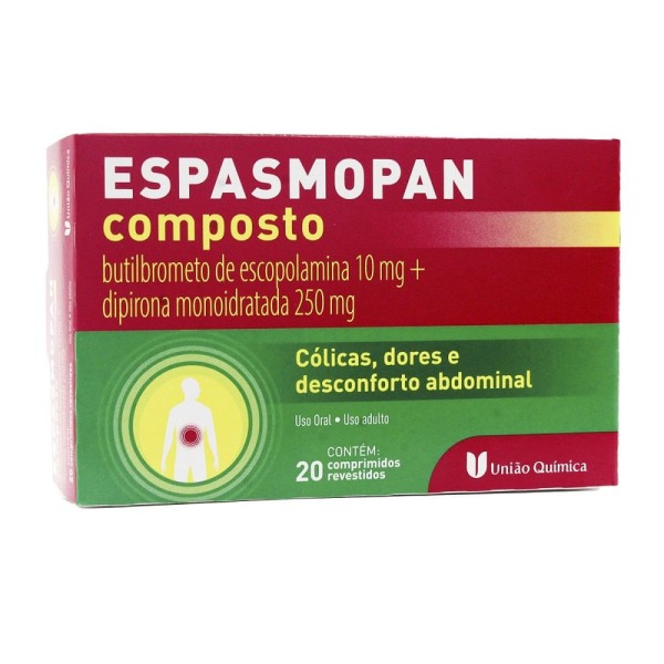 Encontraproduto.com.br - Espasmopan Composto 250mg + 10mg Comprimido Revestido - Caixa com 20 Comprimidos