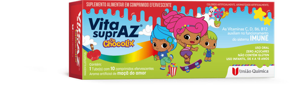 Encontraproduto.com.br - Vita Supraz Os Chocolix Com 10 Comprimidos Efervescentes Maca Do Amor