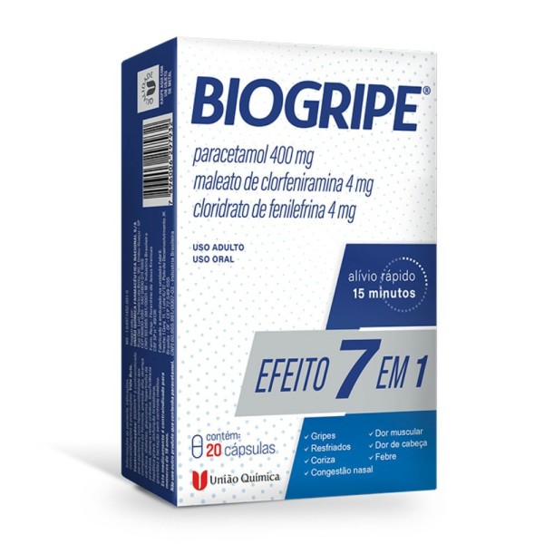 Encontraproduto.com.br - Biogripe Paracetamol 400mg + Maleato De Clorfeniramina 4mg + Cloridrato  De Fenilefrina 4mg Com 20 C