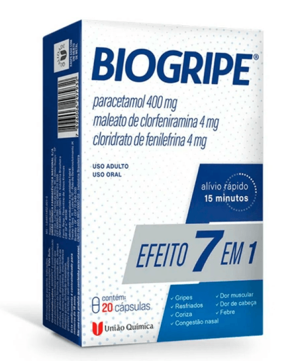 Encontraproduto.com.br - Biogripe Paracetamol 400mg + Maleato De Clorfeniramina 4mg + Cloridrato  De Fenilefrina 4mg Com 20 C