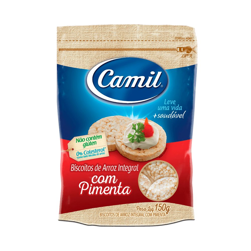 Encontraproduto.com.br - Biscoito de Arroz Integral Pimenta 150g - Camil