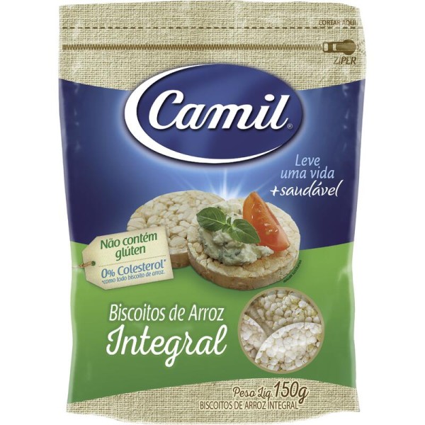 Biscoito de Arroz Camil Integral Pacote com 150g