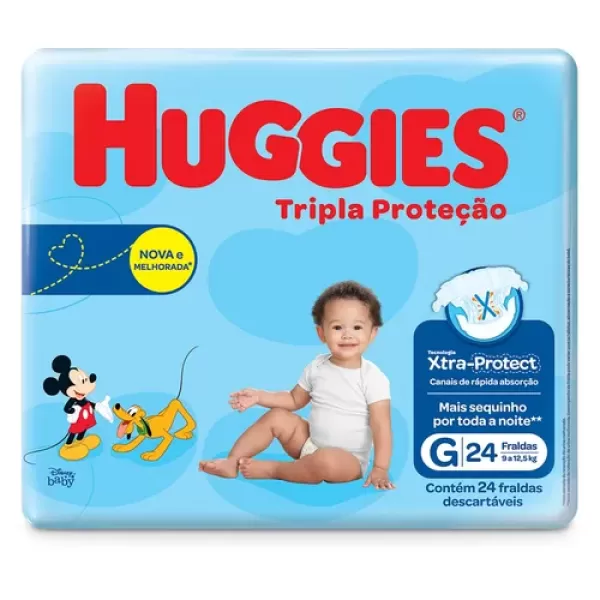 HUGGIES FRALDA DESCARTAVEL TRIPLA PROTECAO TAMANHO EXTRA GRANDE x 24