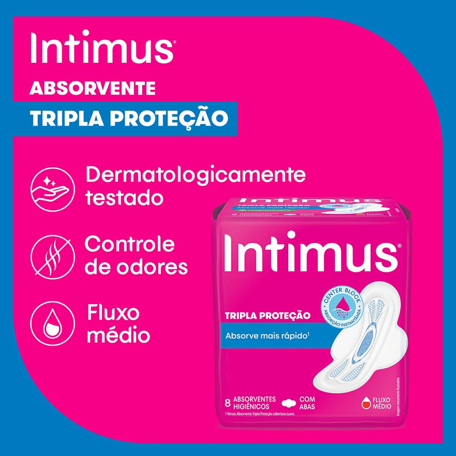 Encontraproduto.com.br - Absorvente Externo Intimus Tripla Proteção Suave Com Abas 8 Unidades
