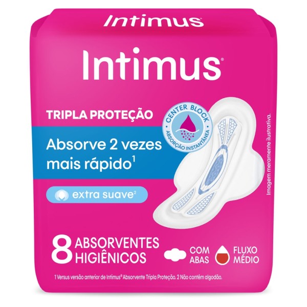 Encontraproduto.com.br - Absorvente Intimus Gel Tripla Proteção Cobertura Suave com Abas 8 unidades