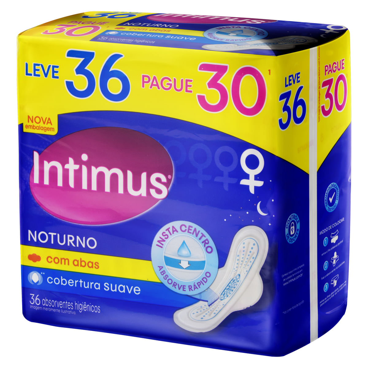 Encontraproduto.com.br - Intimus Gel Absorvente Noturno Suave Com Abas C/36