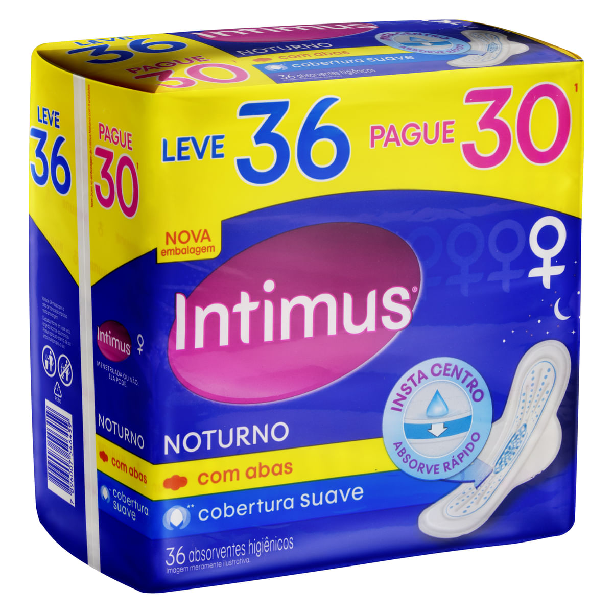 Encontraproduto.com.br - Intimus Gel Absorvente Noturno Suave Com Abas C/36