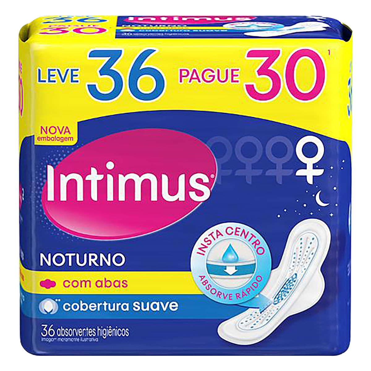 Encontraproduto.com.br - Intimus Gel Absorvente Noturno Suave Com Abas C/36