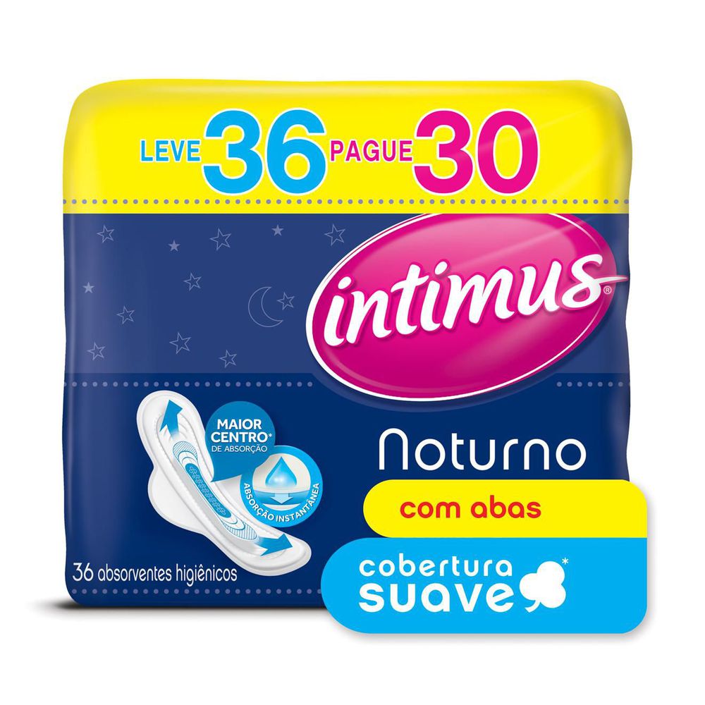 Encontraproduto.com.br - Intimus Gel Absorvente Noturno Suave Com Abas C/36