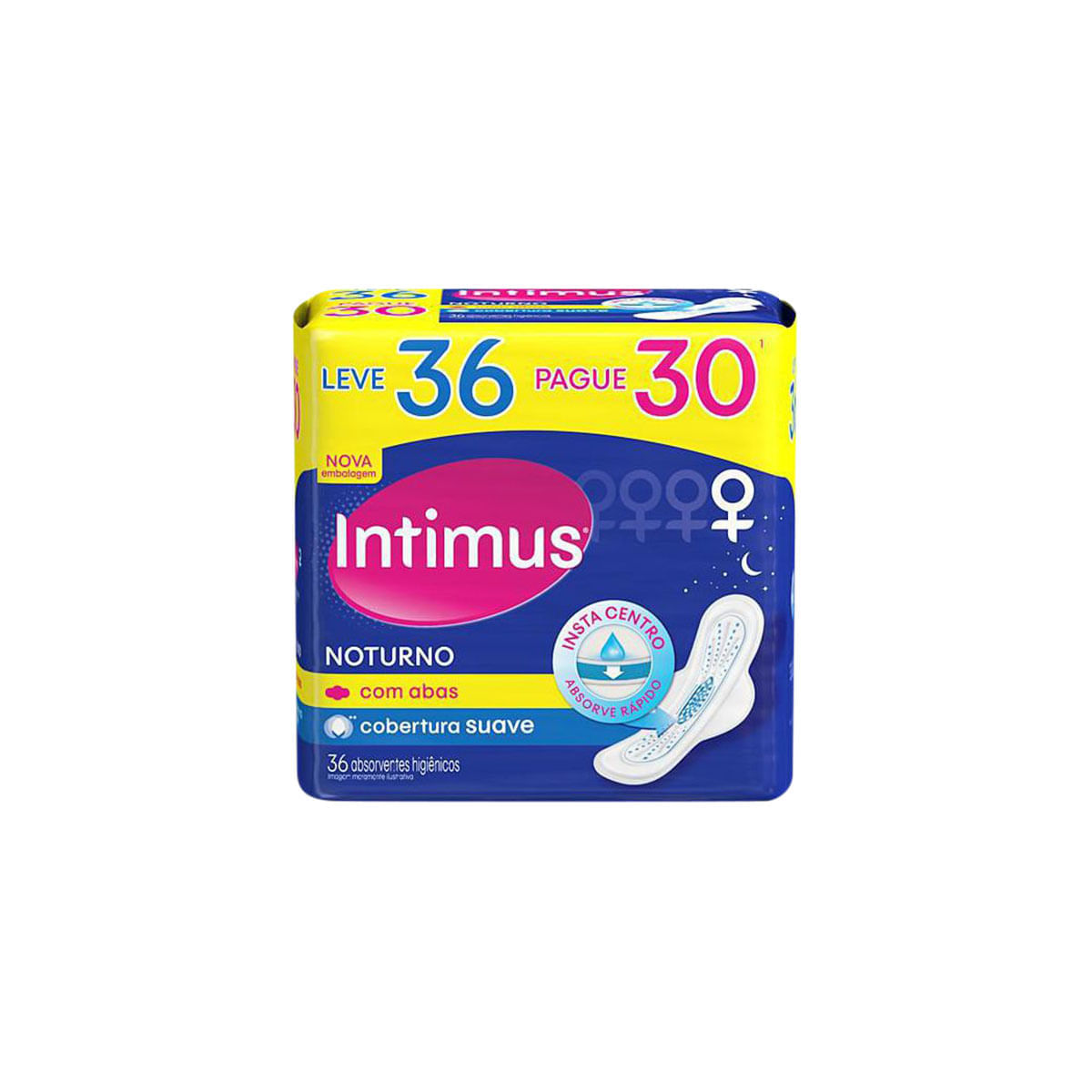 Encontraproduto.com.br - Intimus Gel Absorvente Noturno Suave Com Abas C/36