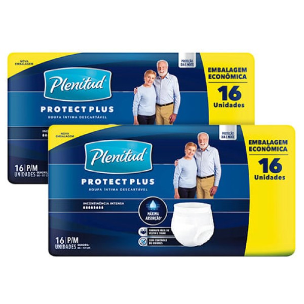 Kit Roupa Íntima Descartável Plenitud  Protect Plus P/M 16 Unidades 2 Pacotes