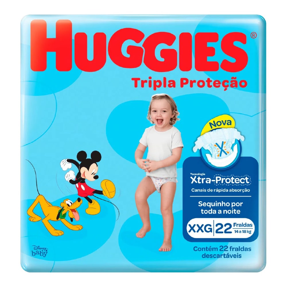 Fralda HuGGies Disney Tripla Protecao Jumbo Xxg com 22 unidades