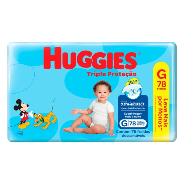 Encontraproduto.com.br - Fralda Descartável Huggies Tripla Proteção - G Pacote com 78 unidades