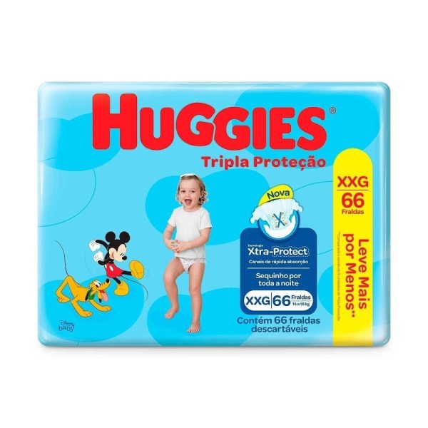Encontraproduto.com.br - Fralda Descartável Huggies Tripla Proteção - XXG Pacote com 66 unidade
