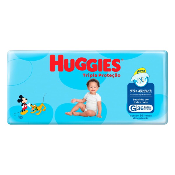 Encontraproduto.com.br - Fralda Huggies Tripla Proteção Mega G Com 36 Unidades