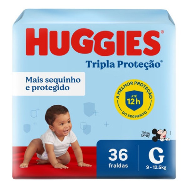 Encontraproduto.com.br - Fralda Huggies Tripla Proteção Mega G Com 36 Unidades