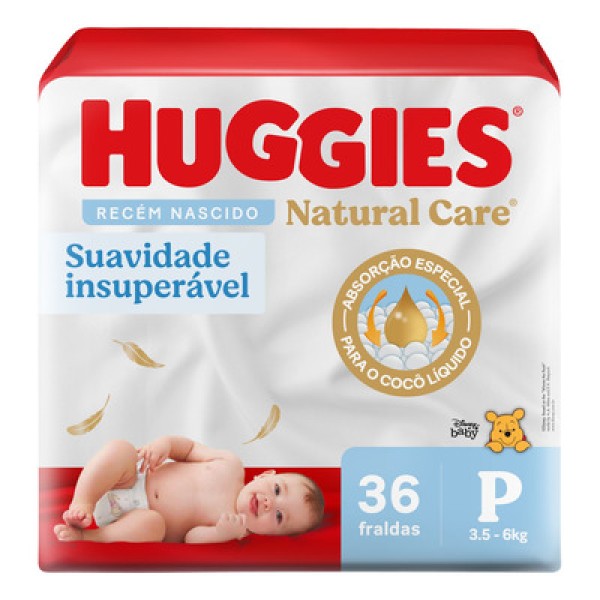 Fralda Descartável Recém-Nascido Huggies Natural Care P Pacote 36 Unidades