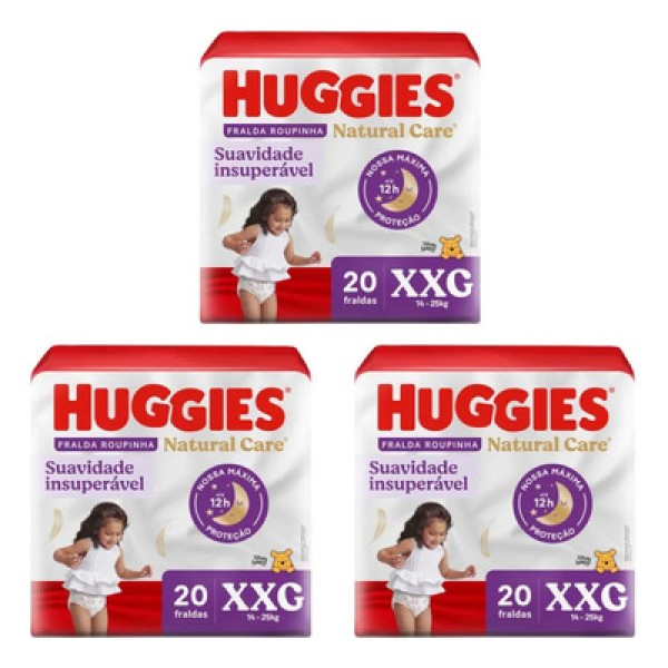 Fralda Descartável Infantil Roupinha Huggies Natural Care XXG Pacote 20 Unidades