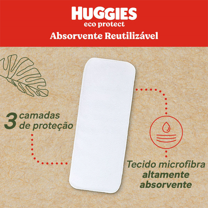 Encontraproduto.com.br - Kit Reutilizável Huggies Eco Protect 1 Fralda de Pano com Diferentes Estampas Listradas e 2 Absorventes de Tecido Reutilizáveis Tamanho Único 4 a 16kg