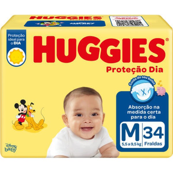 Fralda Descartável Huggies Proteção Dia M Pacote com 34 unidades