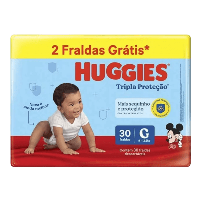 Encontraproduto.com.br - Fraldas Huggies Tripla Proteção Mega G Com 30 Unidades 2 Tiras