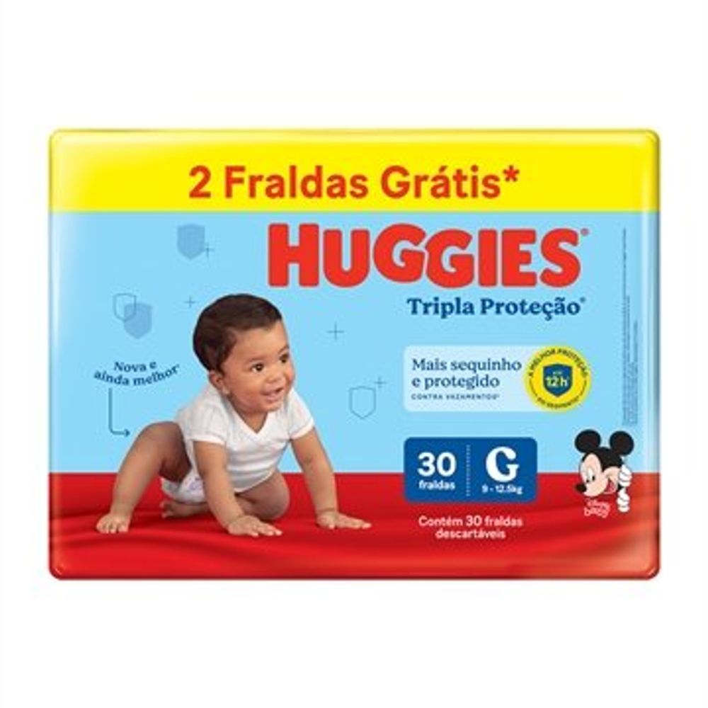 Encontraproduto.com.br - Fraldas Huggies Tripla Proteção Mega G Com 30 Unidades 2 Tiras